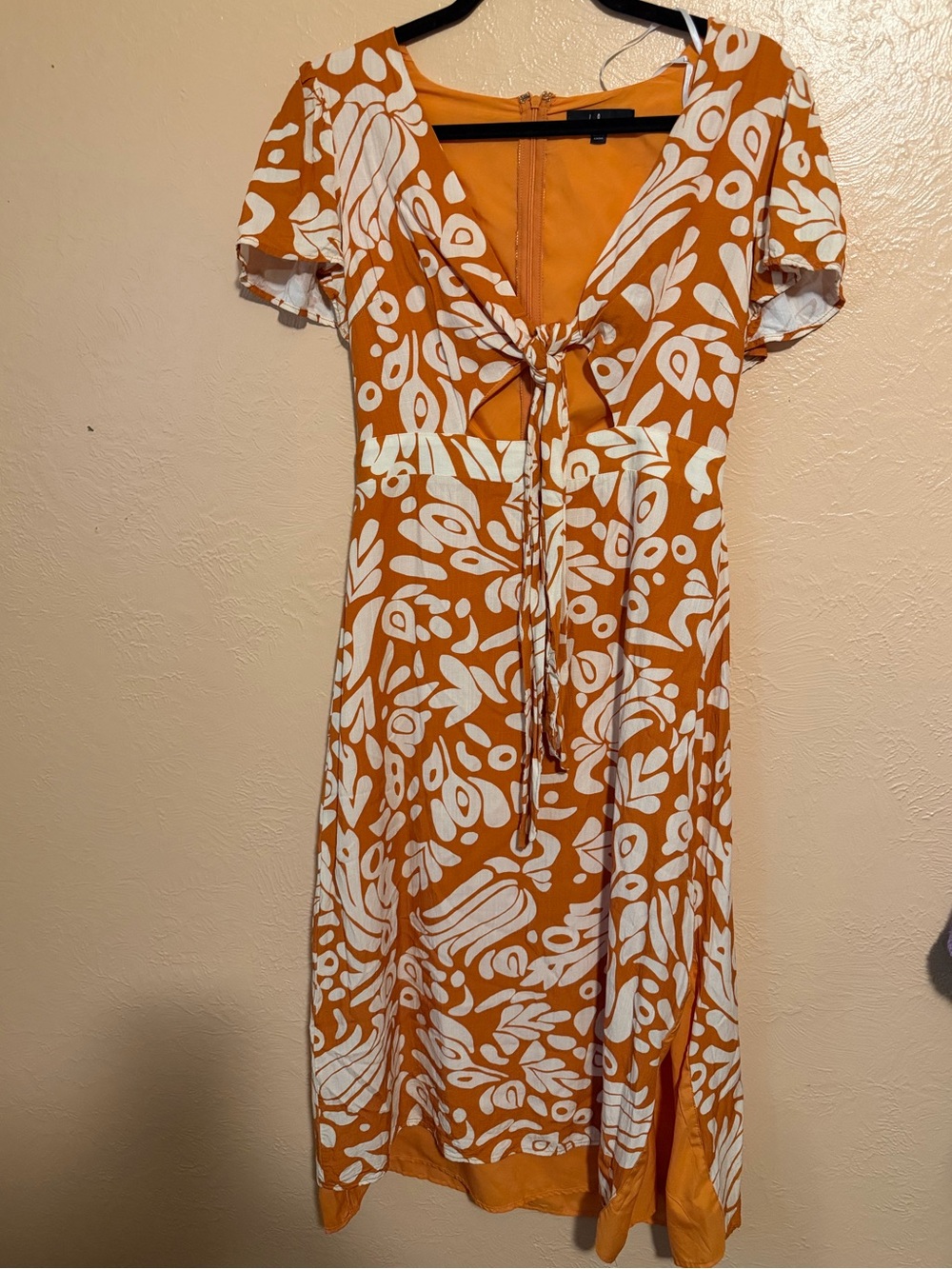 Lulu's Orange and White Tie-Front Midi Dress